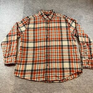 Eddie Bauer Men Flannel Shirt Orange Plaid Outdoor Gorpcore XL Long SleeveCotton